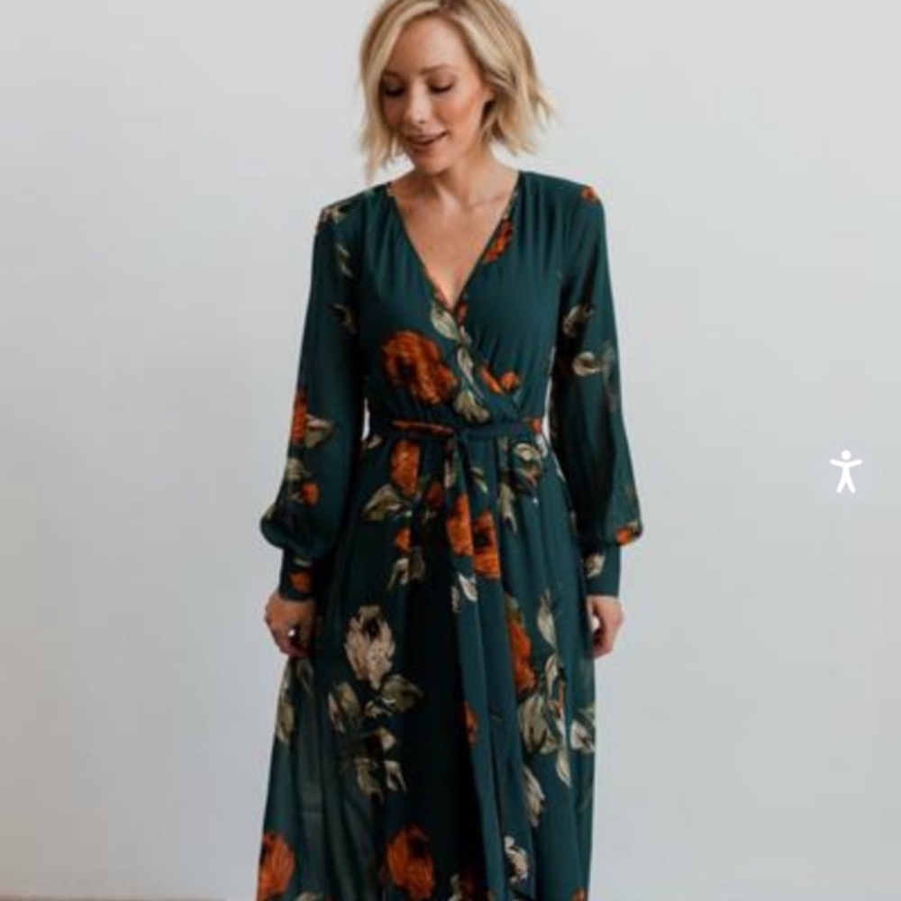 Baltic Born Green Floral Faux Wrap Maxi Dress L